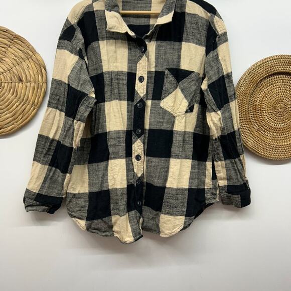 Maurices Black Beige Cotton Button Front Plaid Flannel Shirt Plus Size XXL - Picture 4 of 6